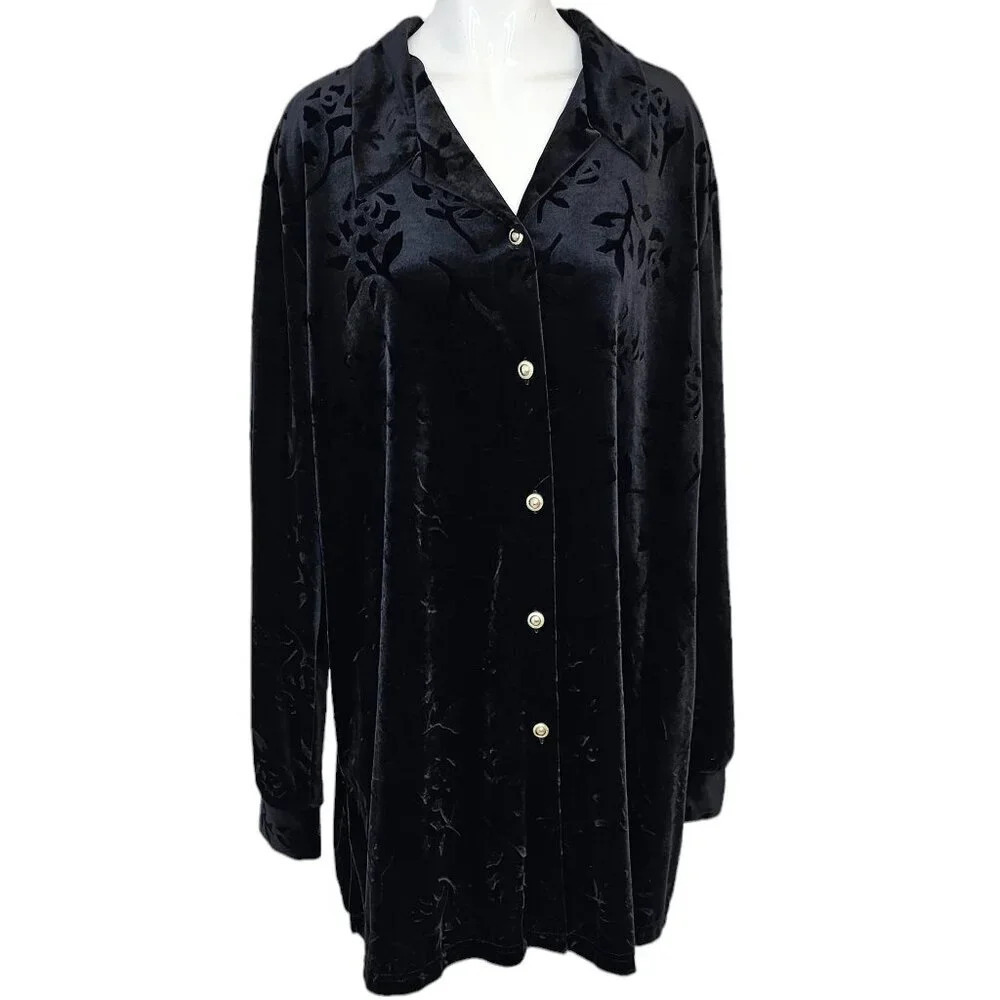 Diane Von Furstenberg Vintage Color Authority Plus Size Velvet Embossed Shirt 2X